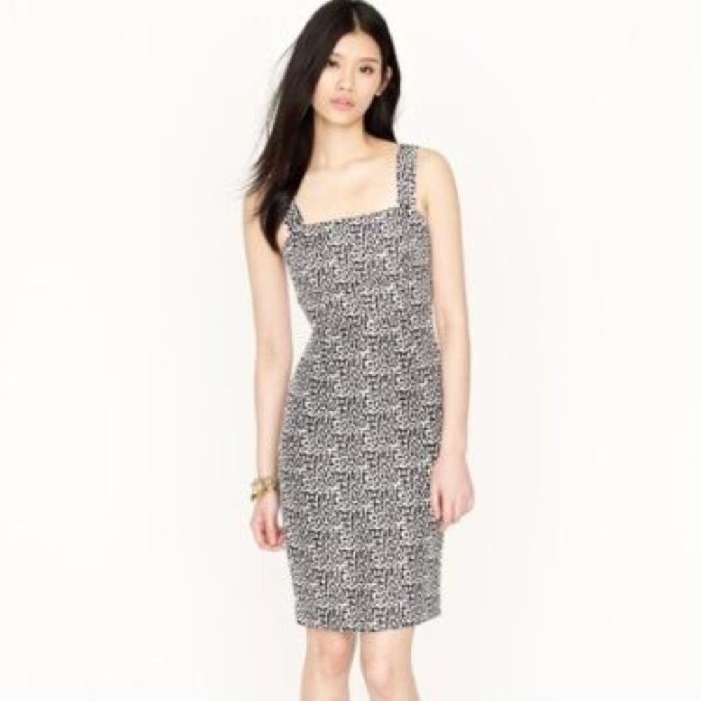 J. Crew Collection Hailey Silk Black & White Speckled Sheath Dress